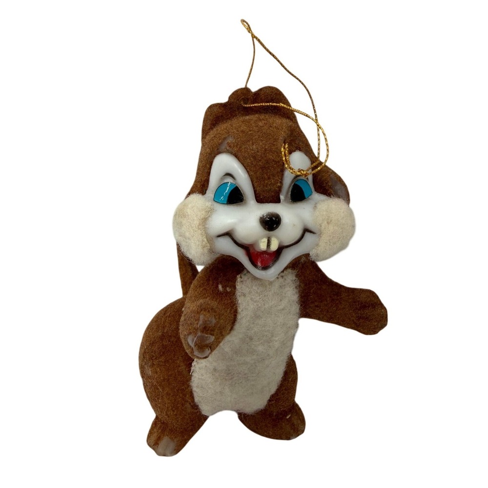 Disney Chipmunk Chip Flocked Christmas Ornament Vintage Walt Disney Hong Kong